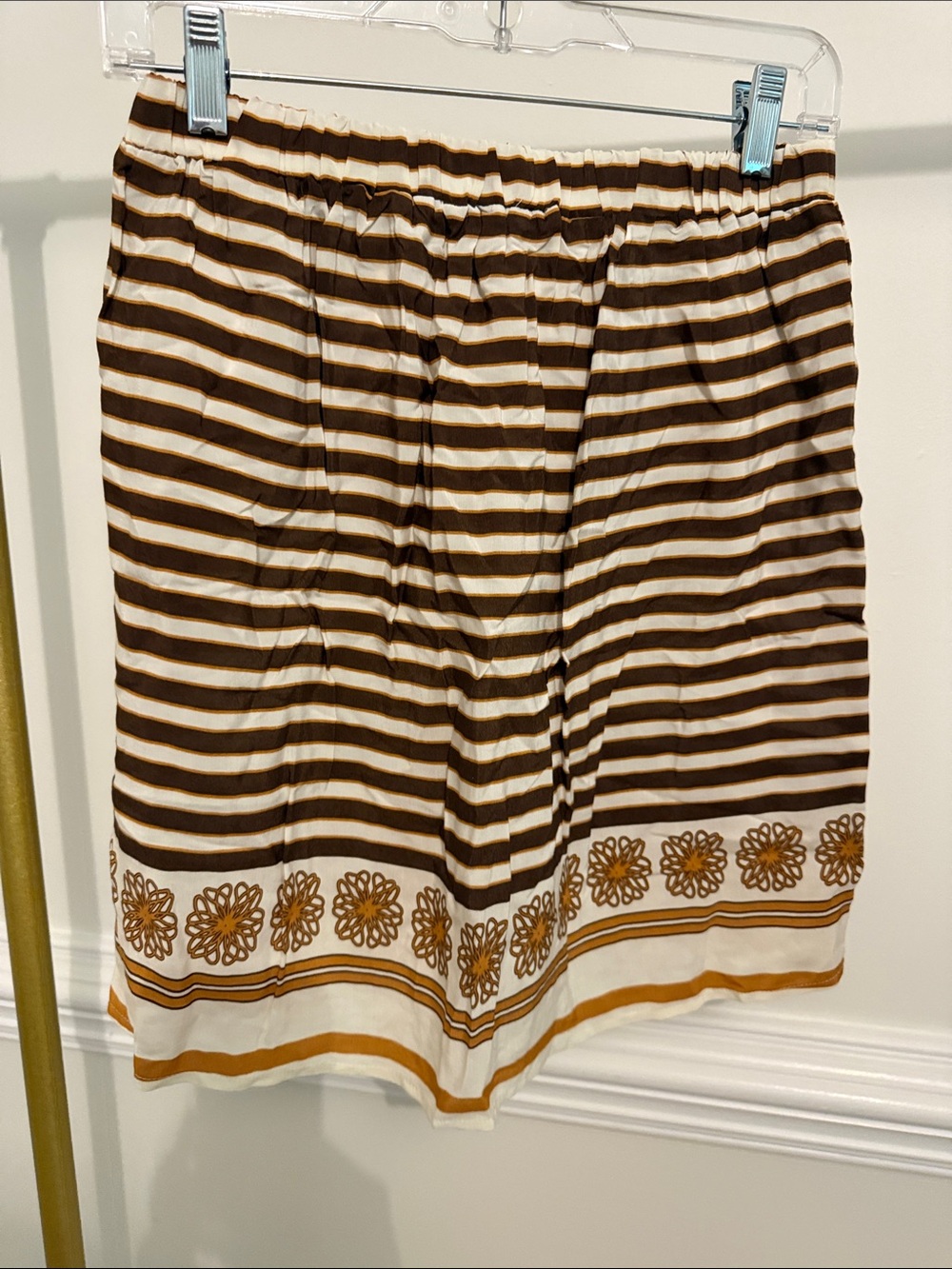 Striped Brown & Cream Elastic Waist Skirt